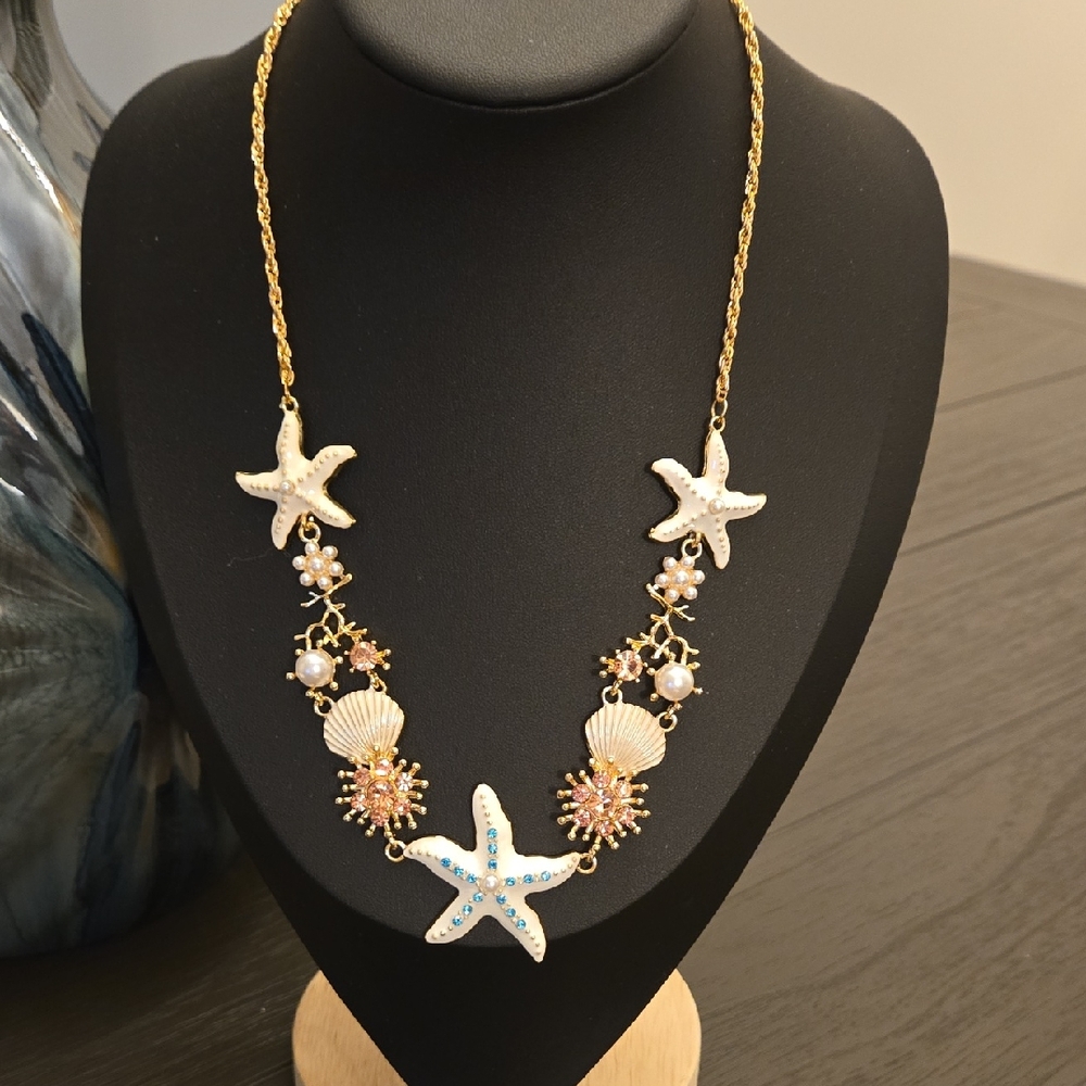 Calisa Designs Ocean Theme Charm White Statement Necklace